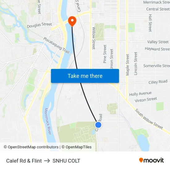 Calef Rd & Flint to SNHU COLT map