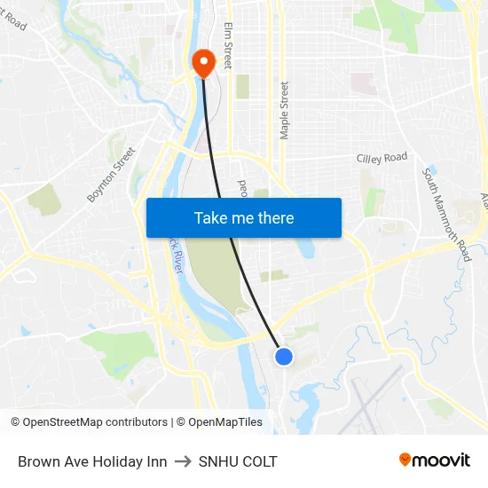 Brown Ave Holiday Inn to SNHU COLT map