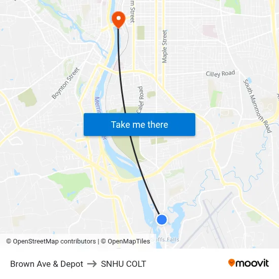 Brown Ave & Depot to SNHU COLT map