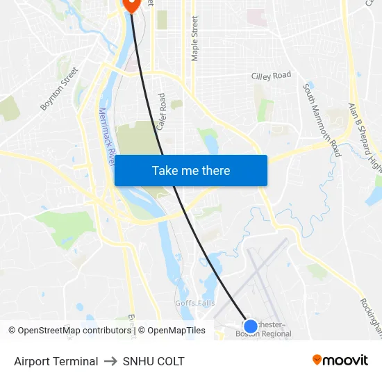 Airport Terminal to SNHU COLT map