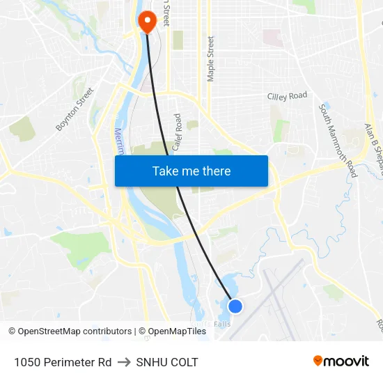 1050 Perimeter Rd to SNHU COLT map