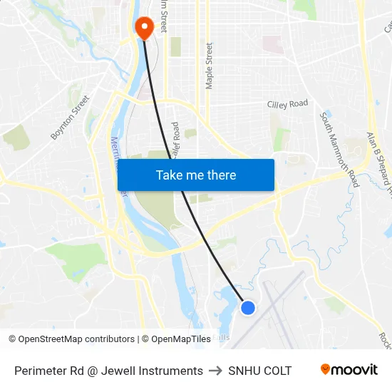 Perimeter Rd @ Jewell Instruments to SNHU COLT map