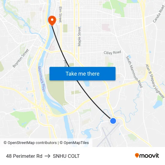 48 Perimeter Rd to SNHU COLT map