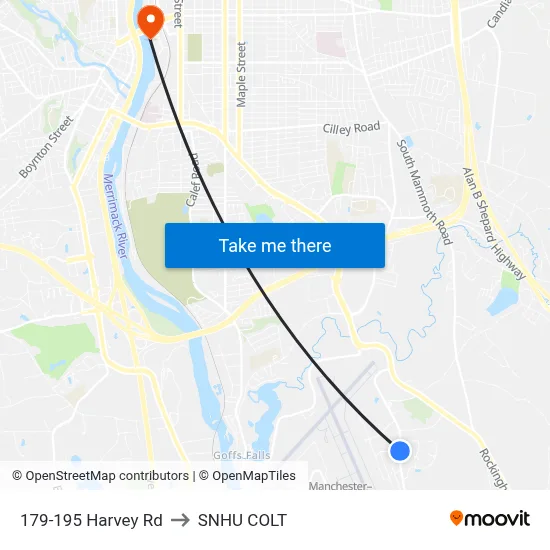 179-195 Harvey Rd to SNHU COLT map