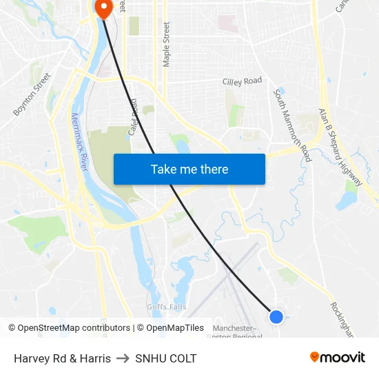 Harvey Rd & Harris to SNHU COLT map