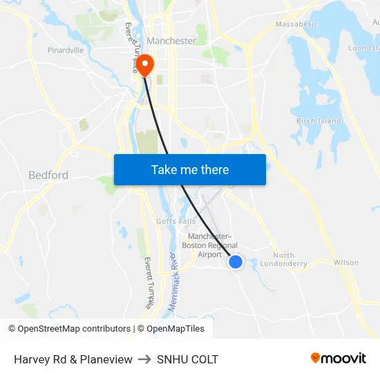 Harvey Rd & Planeview to SNHU COLT map