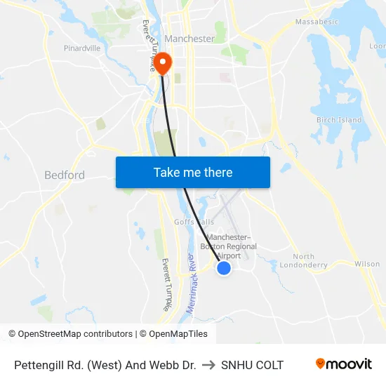 Pettengill Rd. (West) And Webb Dr. to SNHU COLT map