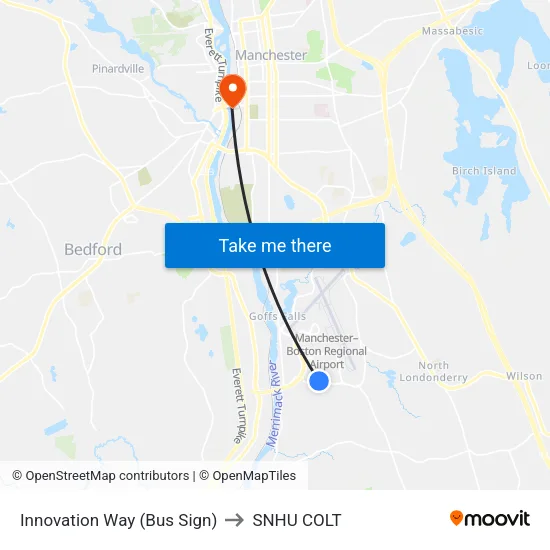 Innovation Way (Bus Sign) to SNHU COLT map