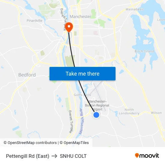 Pettengill Rd (East) to SNHU COLT map
