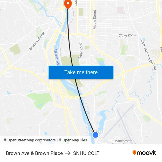 Brown Ave & Brown Place to SNHU COLT map