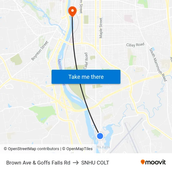 Brown Ave & Goffs Falls Rd to SNHU COLT map