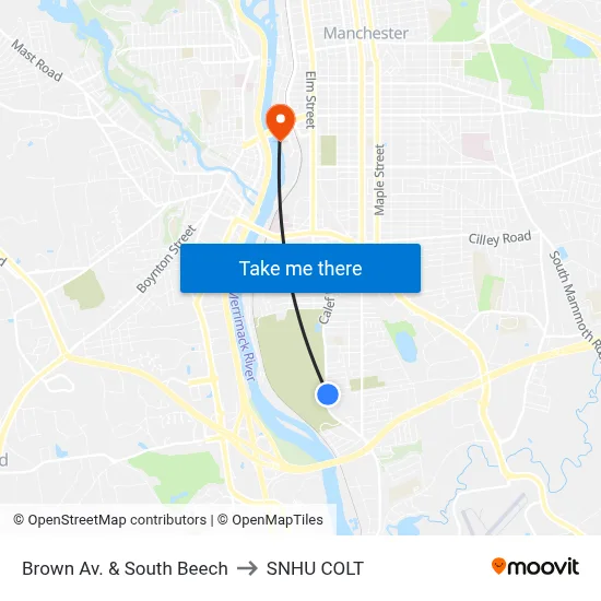 Brown Av. & South Beech to SNHU COLT map