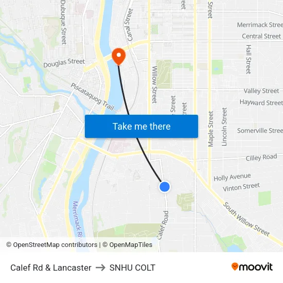 Calef Rd & Lancaster to SNHU COLT map