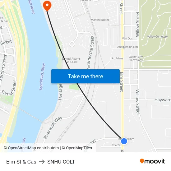 Elm St & Gas to SNHU COLT map