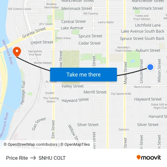 Price Rite to SNHU COLT map