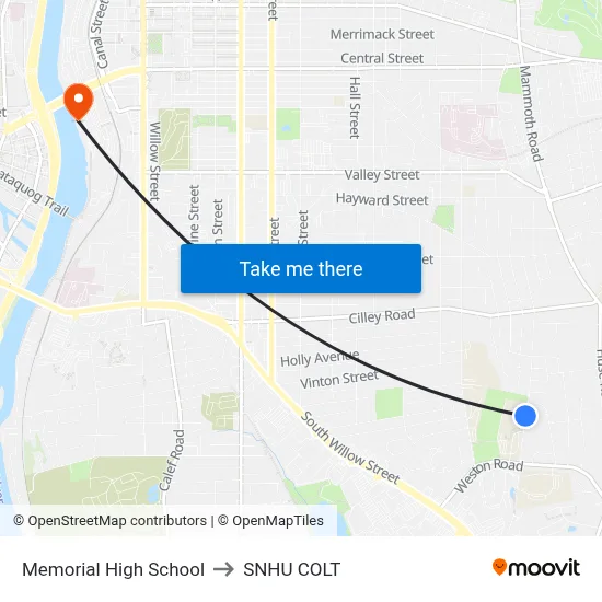 Memorial High School to SNHU COLT map