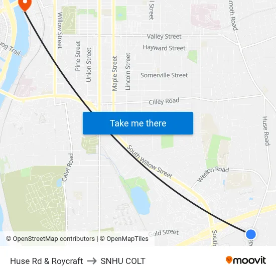 Huse Rd & Roycraft to SNHU COLT map