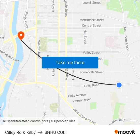 Cilley Rd & Kilby to SNHU COLT map