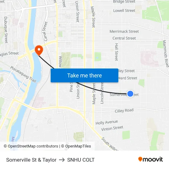 Somerville St & Taylor to SNHU COLT map