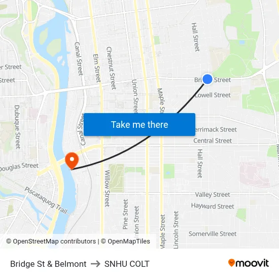 Bridge St & Belmont to SNHU COLT map