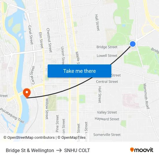 Bridge St & Wellington to SNHU COLT map