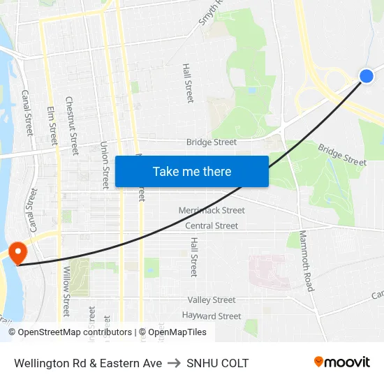 Wellington Rd & Eastern Ave to SNHU COLT map