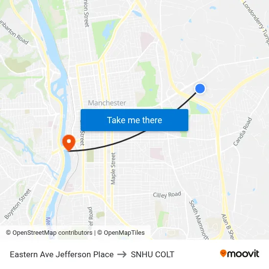 Eastern Ave  Jefferson Place to SNHU COLT map