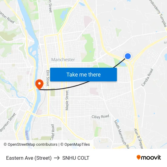 Eastern Ave  (Street) to SNHU COLT map