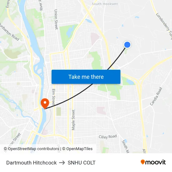 Dartmouth Hitchcock to SNHU COLT map