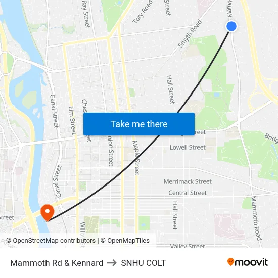 Mammoth Rd & Kennard to SNHU COLT map
