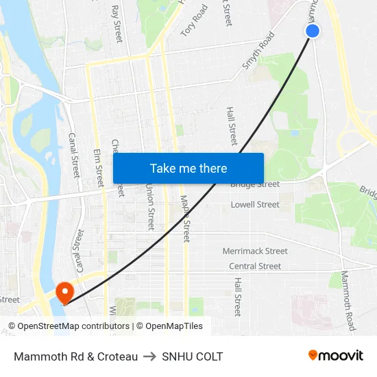 Mammoth Rd & Croteau to SNHU COLT map