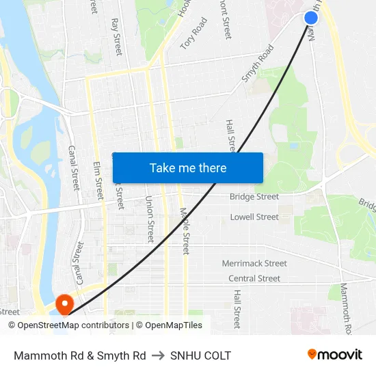 Mammoth Rd & Smyth Rd to SNHU COLT map