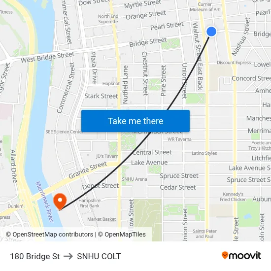 180 Bridge St to SNHU COLT map