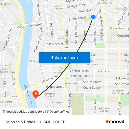 Union St & Bridge to SNHU COLT map