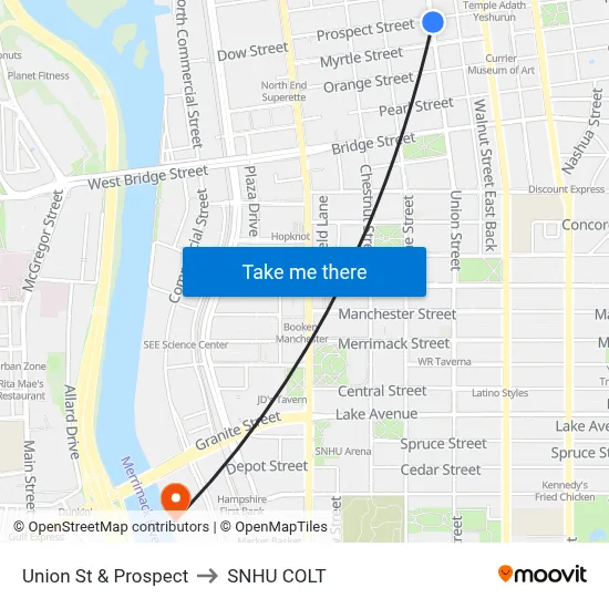 Union St & Prospect to SNHU COLT map