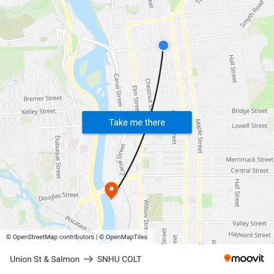 Union St & Salmon to SNHU COLT map