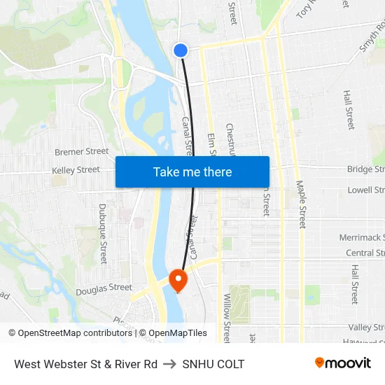 West Webster St & River Rd to SNHU COLT map