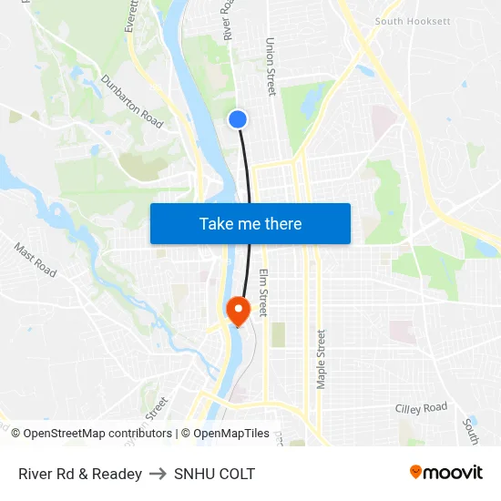 River Rd & Readey to SNHU COLT map