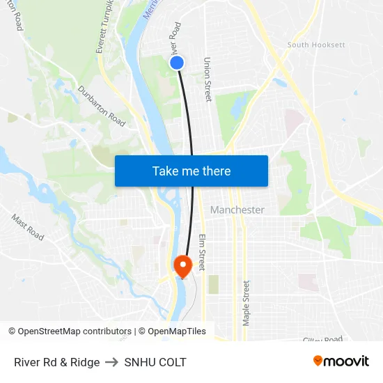 River Rd & Ridge to SNHU COLT map