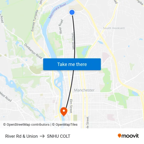 River Rd & Union to SNHU COLT map