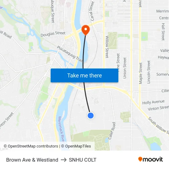 Brown Ave & Westland to SNHU COLT map
