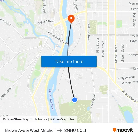 Brown Ave & West Mitchell to SNHU COLT map