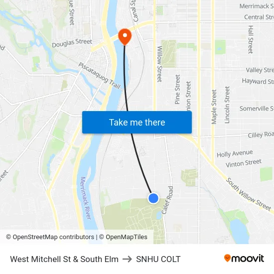 West Mitchell St & South Elm to SNHU COLT map