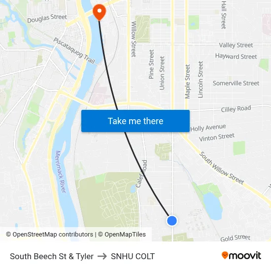 South Beech St & Tyler to SNHU COLT map