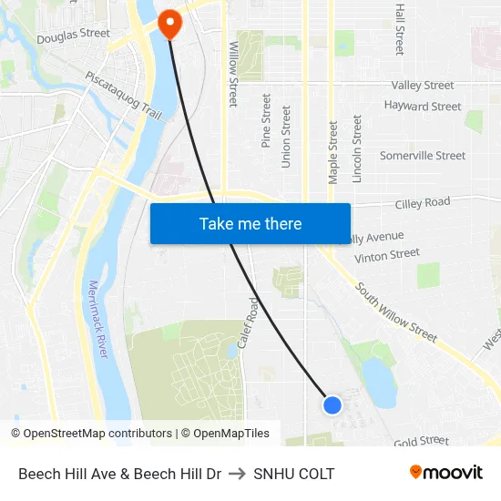 Beech Hill Ave & Beech Hill Dr to SNHU COLT map
