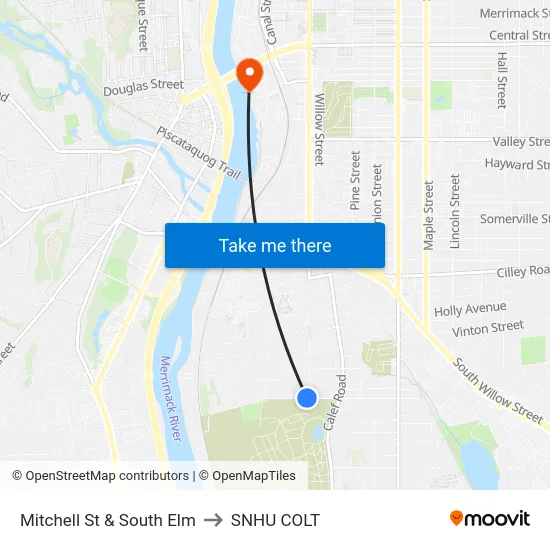 Mitchell St & South Elm to SNHU COLT map