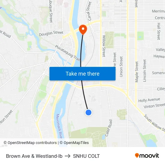 Brown Ave & Westland-Ib to SNHU COLT map