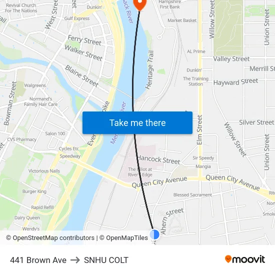 441 Brown Ave to SNHU COLT map