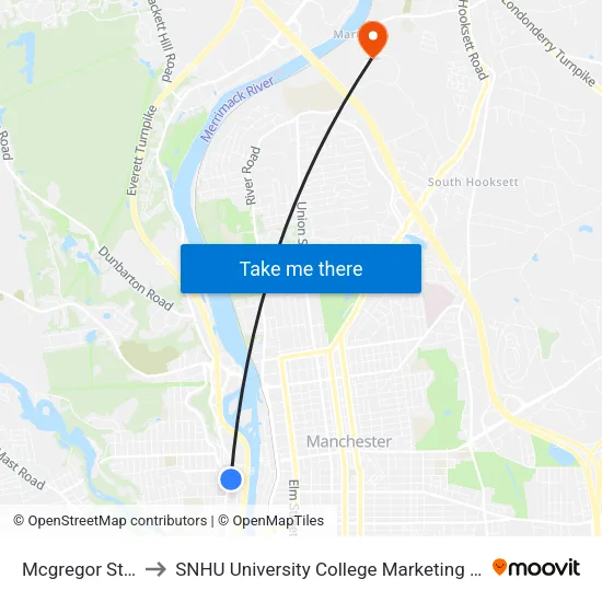 Mcgregor Street Rite Aid to SNHU University College Marketing and Communications Division map
