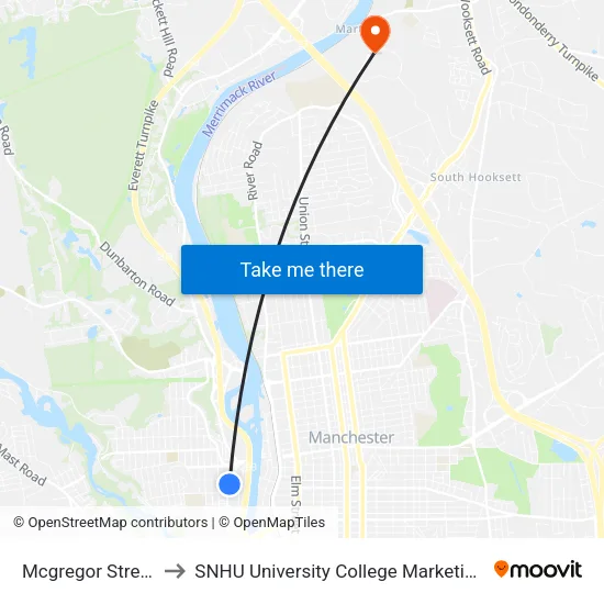 Mcgregor Street Cmc Hospital to SNHU University College Marketing and Communications Division map